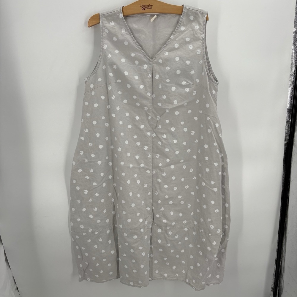 Lintico Linen Sleeveless Midi Summer Dress Womans XL Gray Bubble Dress Polka Dot